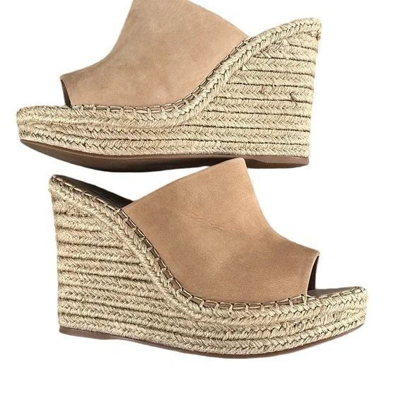 🏖️ STEVE MADDEN Beige Goring Wedge Slip On Leather Rise Shoes Women’s … - Picture 14 of 14